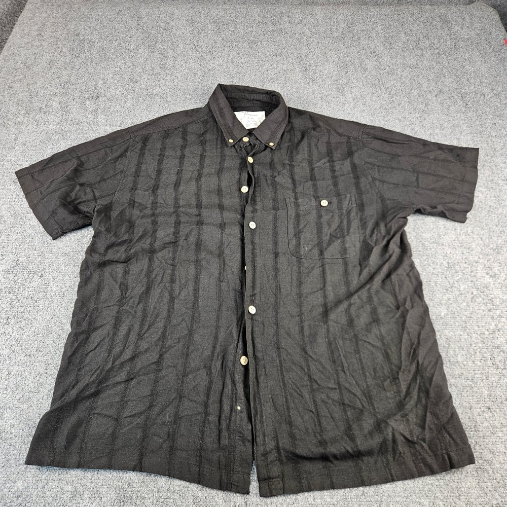 Penmans Mens Black Tonal Stripe Bamboo‎ Rayon Cotton Short Sleeve Shirt Large